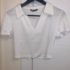 cropped collared v neck shirt